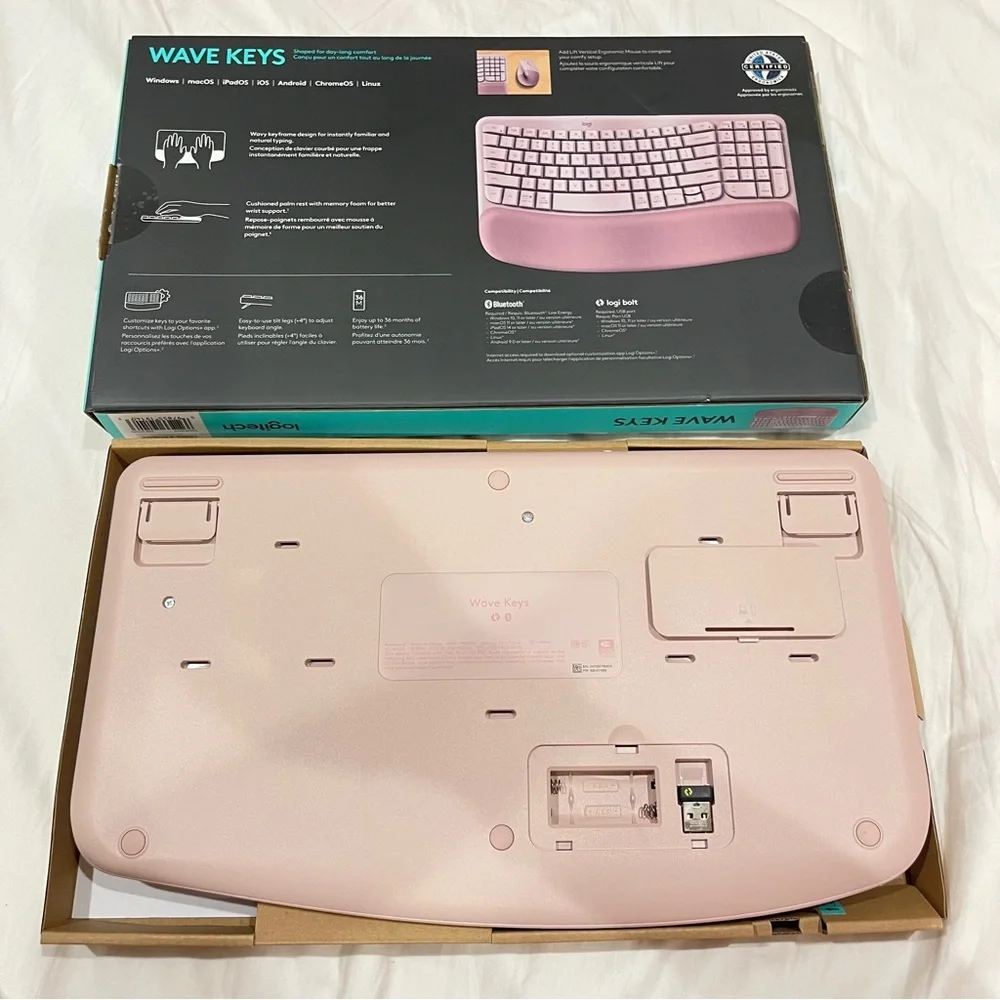 Logitech Wave Keys Wireless Ergonomic Keyboard with Cushioned Palm Rest